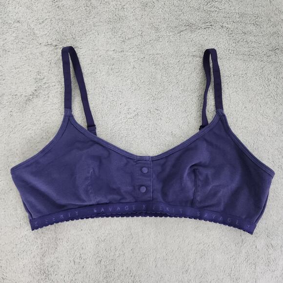 Savage X Fenty Bra Womens XL Blue Cotton Jersey Bralette Buttons Logo Wireless - Picture 1 of 11